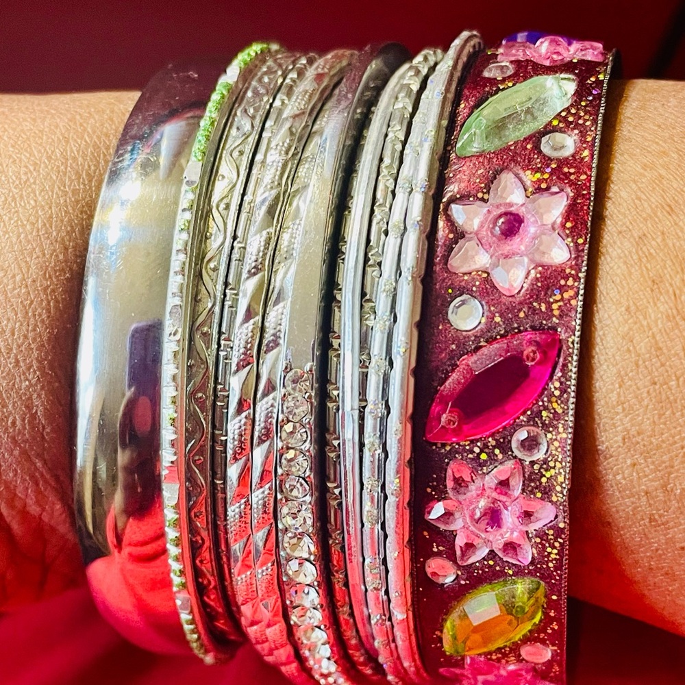 Flower Crystal & Silver Stack Bangle Set. 16 Brac… - image 5